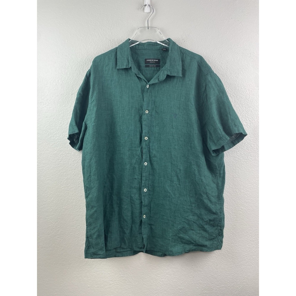 Country Road Shirt Mens XXL Organic Linen Regular Fit Green Beach Coastal Preppy